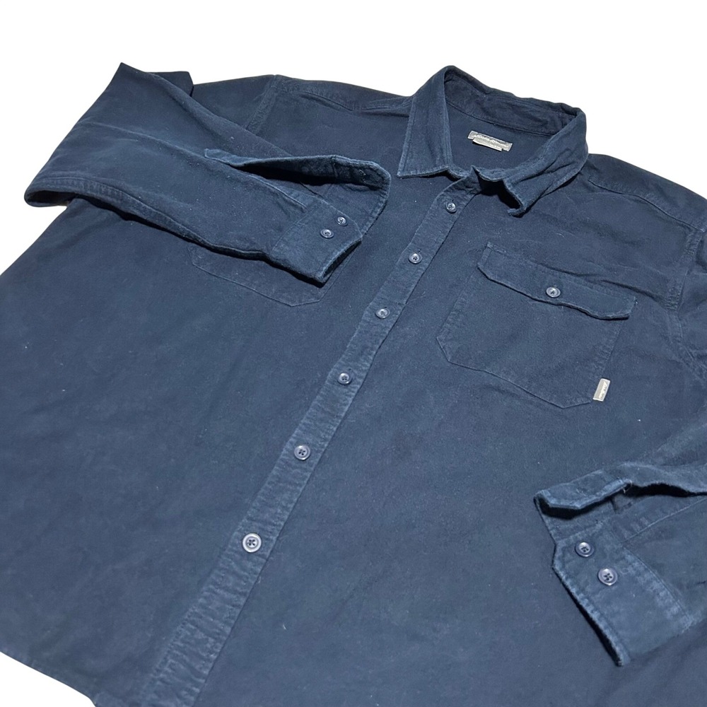 Eddie Bauer Button Down Chambray Shirt Mens XXL Navy Long Sleeve Dual Pocket